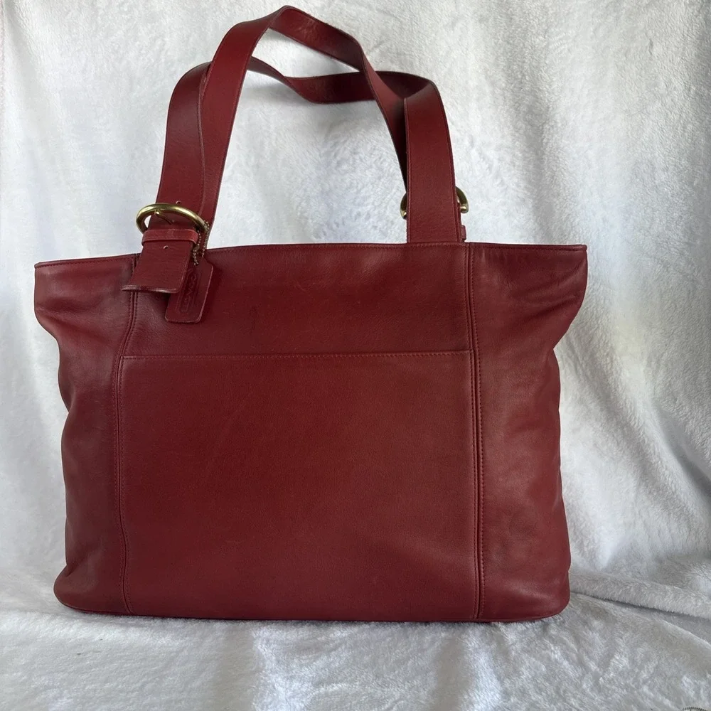 Vintage COACH Soho Zip Tote Bag Red Leather Large 4155 90s USA